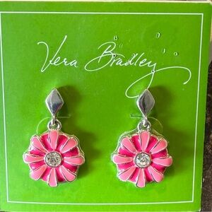 Vera Bradley Pink Dangle Flower Earrings Gem Center Sterling Silver